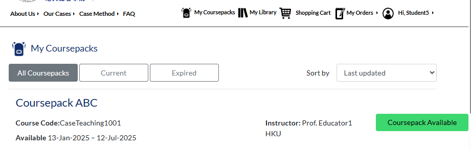 my coursepack page